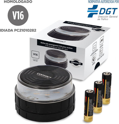 CONTACT Luz De Emergencia V16 Para Coche Y Moto Homologada Por DGT. Baliza De Señalización Luminosa Autónoma En Carretera. Reemplaza a Triángulos De Emergencia. Modelo LCFL02.