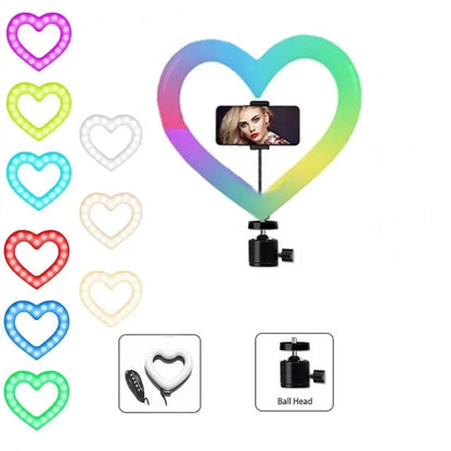 10 Inch RGB Heart LED Selfie Ring Light Dimmable Vedio Ring Lamp Photo Photographic Lighting Tripod for Phone Makeup Live Volg
