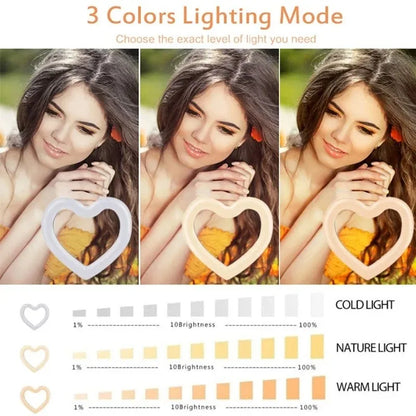 10 Inch RGB Heart LED Selfie Ring Light Dimmable Vedio Ring Lamp Photo Photographic Lighting Tripod for Phone Makeup Live Volg