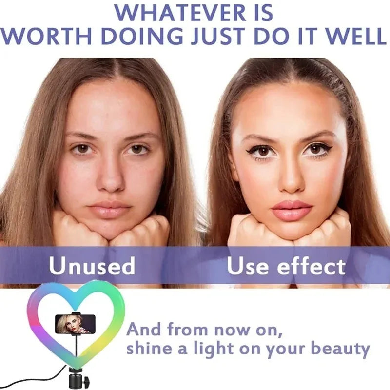 10 Inch RGB Heart LED Selfie Ring Light Dimmable Vedio Ring Lamp Photo Photographic Lighting Tripod for Phone Makeup Live Volg
